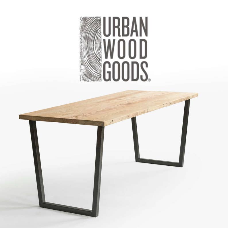 Modern Computer Desk made with reclaimed wood and steel or pipe base. Choose size, style and wood thickness/finish. image 1
