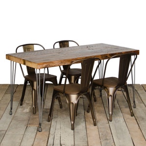 Simple Hairpin Dining Table with Reclaimed Wood Planks and 3 Rod Hairpins of Your Choice of Size and Finish Solid Wood Table for New Home image 4