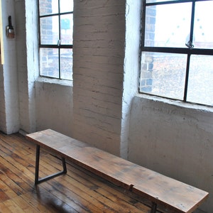 Solid Wood Bench with reclaimed wood top and steel U shaped legs. Choose size, thickness and finish. image 3