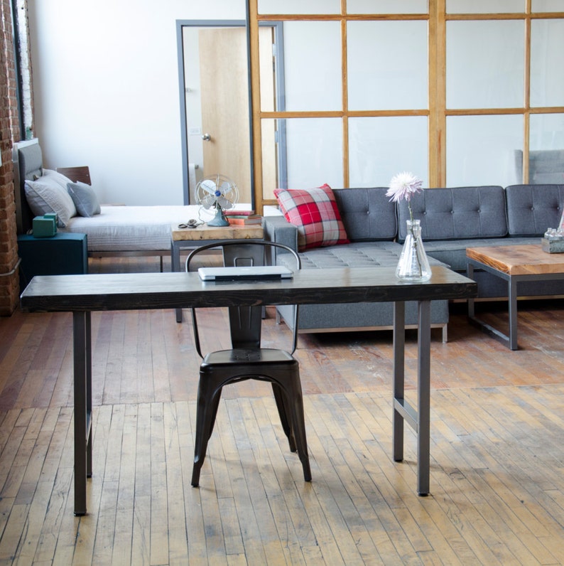 Farmhouse Computer Desk made with barn wood top and steel H frame legs. Custom designs welcome. Choose height, size, thickness and finish. image 4