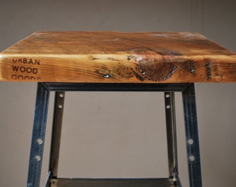 Reclaimed Wood and Steel Industrial Shop Stool. Made in Chicago. Qty (1) 18" table height, choose finish
