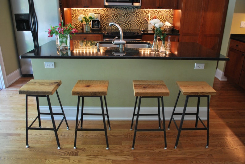 Qty 1 Made in Chicago Reclaimed Wood and Steel Industrial Shop Stool choose finish 18 table height