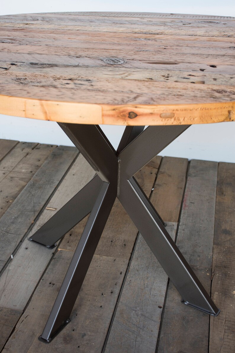 Round Wood Table In Reclaimed And Steel Legs Your Choice Of Color Size Finish