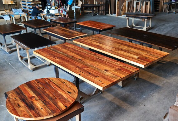 Restaurant High Top Table With Solid Reclaimed Wood Top and Steel