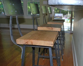 Reclaimed Wood Chair/Counter/Bar height stool. Offered in 3 heights 18" table, 25" counter, 30" bar.  You choose size and finish.