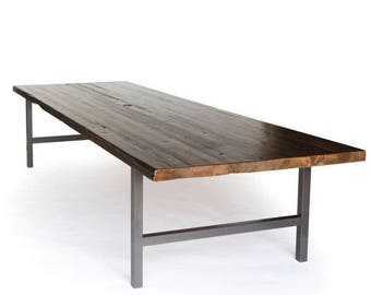 Urban Recycled Wood Conference Table with steel H leg base-choice of steel legs style, color and wood thickness, size, height and finish.