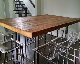 High Top Pub table with 2.5" thick top and steel legs in your choice of color, size and finish