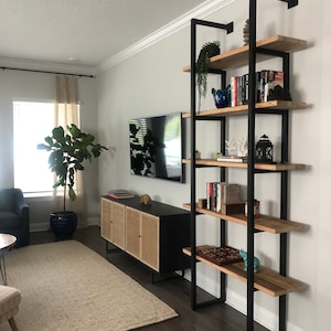 Farmhouse Shelving Unit, Custom Wall Shelving made of reclaimed wood and square steel tube. Choose size and wood finish. image 7