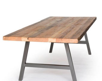 Farmhouse Dining Table,  Barnwood Dining Table, Reclaimed Wood Dining Table with A frame steel legs in your choice of size, height, finish