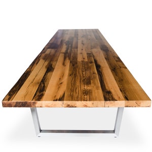 Wood Conference table in 1.5 thick white oak reclaimed wood and stainless steel legs in your choice of size and finish. image 2