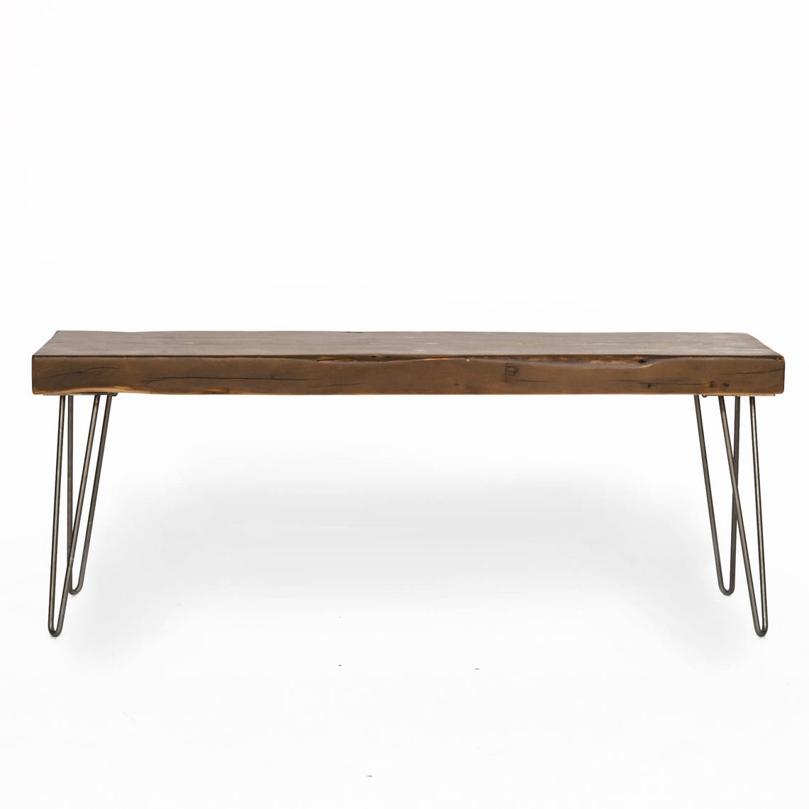 Wood Bench Made With Reclaimed Wood Planks and Steel Hairpin Etsy