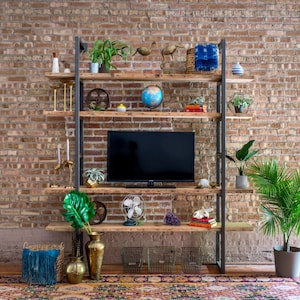 Wall Mounted Shelving Unit or Book Case made of reclaimed wood and steel. 5 Shelves, 11.5 D, 17D including brackets. image 2