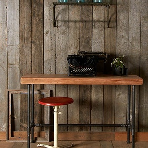Modern Computer Desk made with reclaimed wood and steel or pipe base. Choose size, style and wood thickness/finish. image 2