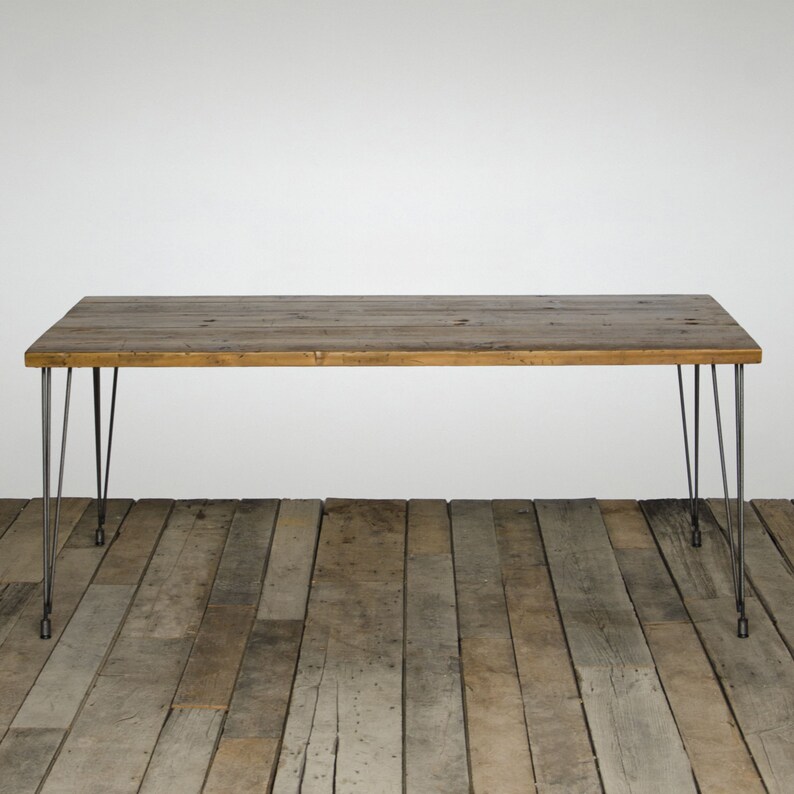 Simple Hairpin Dining Table with Reclaimed Wood Planks and 3 Rod Hairpins of Your Choice of Size and Finish Solid Wood Table for New Home image 2