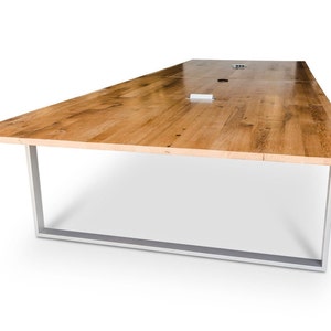 Reclaimed White Oak Conference Table with Knife Cut Edge Reclaimed Oak Coffee Table with Steel Legs Modern Office Furniture Wood Table image 3