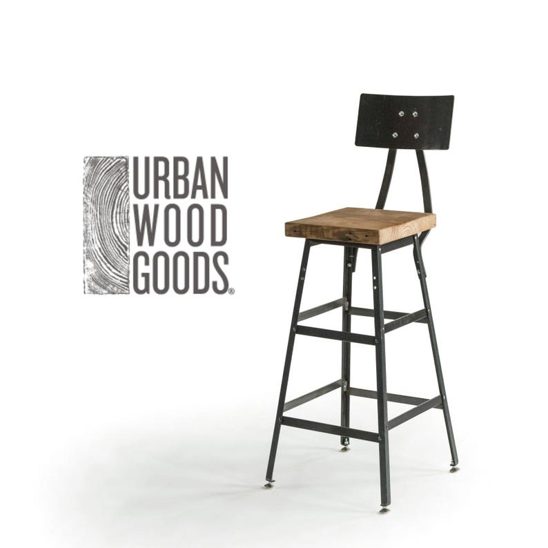 Urban Wood Goods Bar Stools with back. Offered in 3 heights 18 table, 25 counter, 30 bar. You choose size and finish. image 1