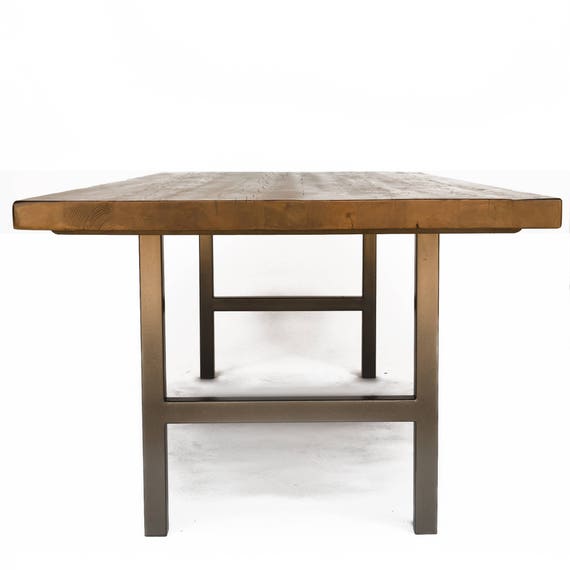 H Leg Dining Table Made With Reclaimed Wood And Narrow Steel H Leg Dining Table Made With Reclaimed, How Thick Should Table Legs Be