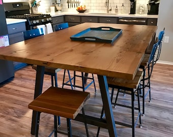 High Top Bar Table for Restaurant - Counter Height Table Rectangle - Reclaimed Wood Top with A Frame Legs - Farmhouse Wood Dining Table
