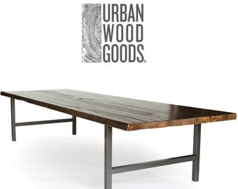 Industrial Conference Table or Office Table with reclaimed wood top and choice of H or U legs. Please state leg choice within order notes.