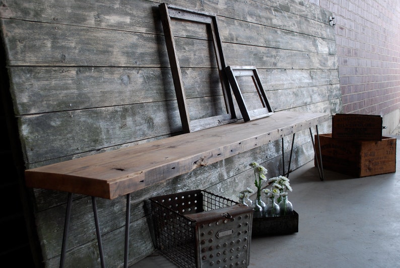 Mid Century styled dining Bench 1.5 Standard top w/ Hairpin legs, 72x 11.5w x 18h image 2