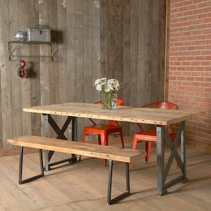 Industrial Reclaimed Wood Bench with square steel legs 1.5 Standard Top, 36L x 11.5w x 18h image 1