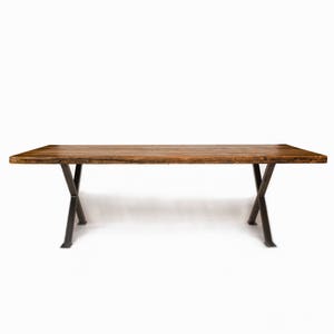 Rustic Wood Office Table made with reclaimed wood and steel X shaped base. Choose size, height, wood thickness and finish. image 3