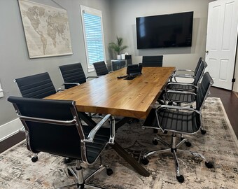 Reclaimed Wood Meeting Table Rectangle - Solid Wood Conference Table - Thick Wood Table for Conference Room - Farmhouse Dining Table