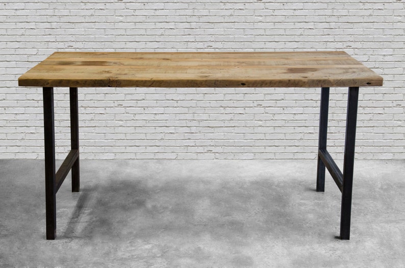 Farmhouse Computer Desk made with barn wood top and steel H frame legs. Custom designs welcome. Choose height, size, thickness and finish. image 6