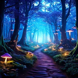Floresta Bioluminescente Encantada | Arte de Cogumelo Brilhante de Fantasia | Download Digital