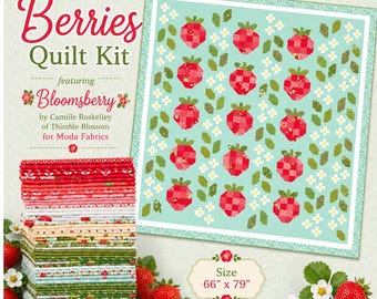 Kit de acolchado Berries Boxed Quilt Kit con el diseño Bloomsberry de Camille Roskelley de Thimble Blossom para Moda Fabrics (66” x 79”)