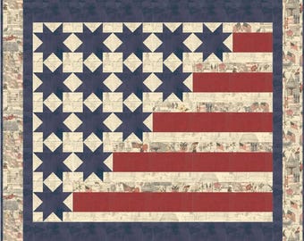Two Hundred Fifty 250 year Patriotic Quilt Kit includes Fabric for Quilt Top, Binding and pattern 60 1/2" X 60 1/2" by 3 Sisters