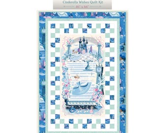 Antes de que suene el reloj: Kit de colcha con paneles "Deseos de Cenicienta" de 46 x 66 pulgadas de Riley Blake Fabric.
