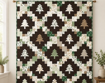 Evergreen Quilt Kit Featuring FIGO Snowbound, Cluck Cluck Sew Pattern, 62x72