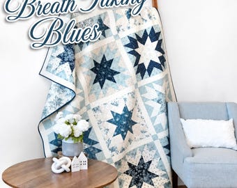 Boxed Quilt Kit Breathtaking Blues by 3 Sisters by Moda Fabrics -62" x 82" quilt top and binding, pattern; this is a boxed kit