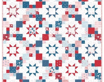 Liberty Spark Patriotic Quilt Kit | With Firework Fields Collection 60” x 72” Throw Size- Brightly Pattern