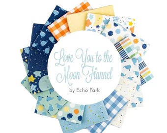 Paquete de 14 retales de franela Boy Love You to the Moon de Echo Park para Riley Blake Designs