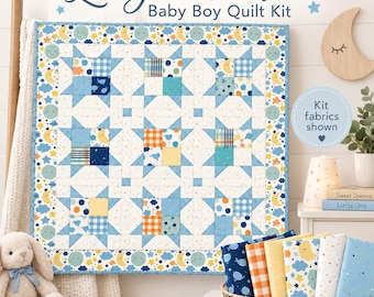 Kit de edredón de franela para bebé niño "Te amo hasta la luna" 58.5" x 58.5" / Echo Park para Riley Blake Designs / Franela de doble textura