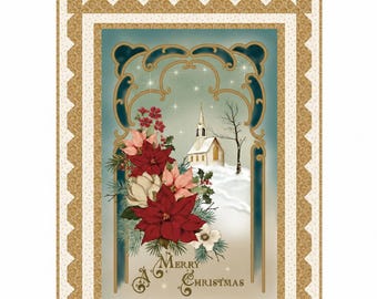 Christmas Greetings Quilt Panel kit  34.5 X 46.5  by Sandy Gervais for Riley Blake Designs- Optional backing