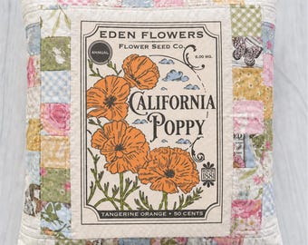 California Poppy Pillow Kit – My Secret Garden by Stacy Iest Hsu – 18” x 18” Quilted Pillow Kit