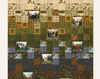 Kit de edredón Northwoods Lodge "Un día en los bosques del norte" de Deb Strain para Moda, 63" x 67 1/2".