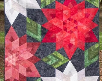 Crimson Christmas Quilt Kit by Krista Moser | Oversized Poinsettia Lap Quilt Kit | Original Pattern Fabric Mix | Modern Christmas Quilt Kit