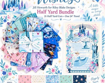 Paquete de medio metro de tela "Cinderella Wishes" + panel de 60 cm de Jill Howarth para Riley Blake Designs / 21 cortes de medio metro / Tela de princesa de cuento de hadas