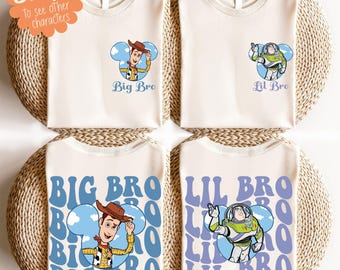 Koszulki rodzinne Toy Story Big Bro Lil Bro, odzież grupowa na wakacje w Disneylandzie