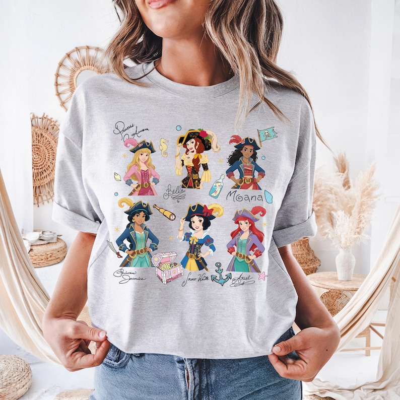 Princess Pirate Shirt, Disney Besties Cruise T-Shirt, Matching Girls Trip Sweater, Snow White & Ariel Hoodies, Aurora And Belle Pirate Tee image 1