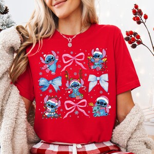 Disney Christmas Stitch T-Shirt, Xmas Stitch Coquette Sweatshirt, Lilo & Stitch Holiday Shirts, Family Xmas Gathering Hoodie image 4