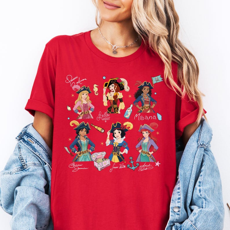 Princess Pirate Shirt, Disney Besties Cruise T-Shirt, Matching Girls Trip Sweater, Snow White & Ariel Hoodies, Aurora And Belle Pirate Tee image 6