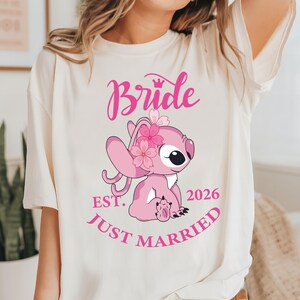 Stitch Groom & Angel Bride Shirt, Disney Wedding Party 2026 Sweatshirt, Just Married Couple Hoodie, Disneyland Honeymoon Tee image 2