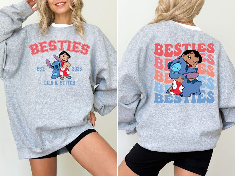 Disney Lilo & Stitch Custom Besties Sweatshirt, Stitch Best Friends Hoodie, Matching Siblings Hoodie, Disneyland Vacation Sweater image 4