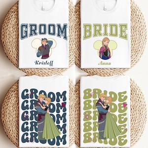 Frozen Princess Anna and Kristoff Wedding Shirt, Custom Disney Bride & Groom Matching Shirt, Disney Honeymoon Shirt, Just Married Couple Tee image 1