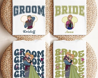 Frozen Princess Anna and Kristoff Wedding Shirt, Custom Disney Bride & Groom Matching Shirt, Disney Honeymoon Shirt, Just Married Couple Tee